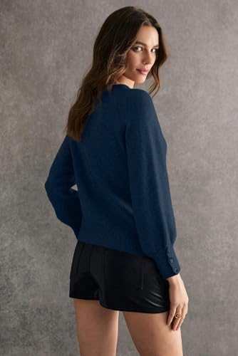 Womens Pullover Sweater White Buttoned Bishop Sleeve Crew Neck Sweater2