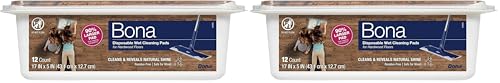 Bona Hardwood Floor Disposable Wet Cleaning Pads - 12 cleaning pads per pack - unscented - Use Mops...
