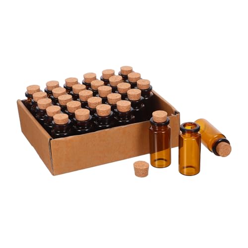HEANUJJ 30 piezas Frascos de Vidrio Ámbar con Tapón de Corcho Mini Recipientes Portátiles para Especias y Manualidades Botellas Decorativas para Fiestas y Bricolaje