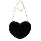 Miayon Heart Shaped Faux Fur Purse Fluffy Crossbody Bag Chain Shoulder Bag Cute Clutch Halloween Christmas for Women and Girls (Black)
