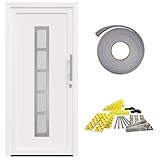 【 Matériaux et Construction :】 Le principal matériau, c'est le PVC, choisi pour sa résistance à la chaleur et sa solidité. Avec du verre et de l'acier inoxydable, ça lui donne un look moderne et une bonne résistance. Ces matériaux permettent à la porte de résister à différents temps, ce qui en fait un choix fiable pour le long terme.