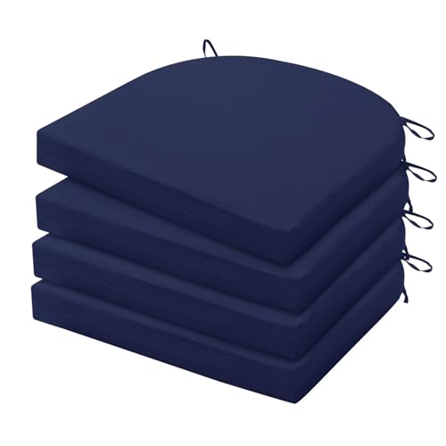 HARBOREST Outdoor Chair Cushions Set of 4, Water Resistant Patio Chair Cushions with Ties, Outdoor Seat Cushions for Patio Furniture, 17"x16"x2", Navy