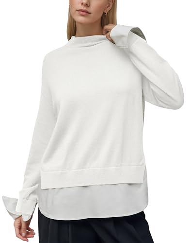 Women Patchwork Pullover Sweater 2 in 1 Knit Crewneck Neck Shirt Tops 2025 Fall Winter Clothes
