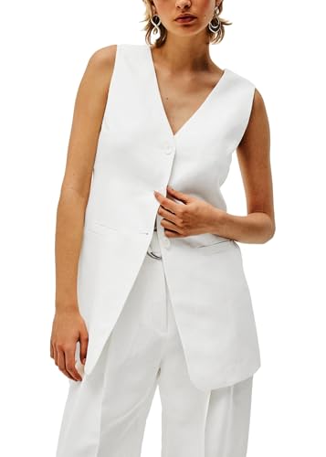 Mina Self 2025 Women's Summer Linen Vest Blazer Long Y2K Lightweight Fully-Lined V-Neck Fashion Casual Jackets Tops Pockets2