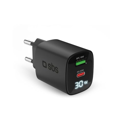 SBS Alimentatore LCD USB-C 30W, Tecnologia GaN, Power Delivery (PD 3.0 PPS)