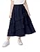 Girls High Waisted Ruffle Maxi Skirt Soft Cotton Long Skirts with Elastic Waistband for Kid Girl 3-14 Years (US, Age, 5 Years, 6 Years, Navy Blue)