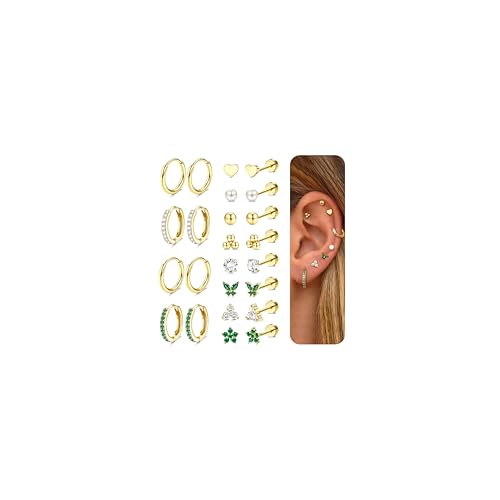 🌸Orecchini Donna🌸12 paia di orecchini in cartilagine per le donne un set con 4 stili diversi per voi da scegliere. 8 paia di orecchini a perno con cz, opale, perla, sfera, farfalla, fiore e 4 paia di orecchini a cerchio per piercing multipli. È possibile indossare le diverse misure contemporaneamente o variare gli stili a seconda dell'umore, dell'abbigliamento o delle preferenze. Sentitevi libere di abbinare il vostro stile!