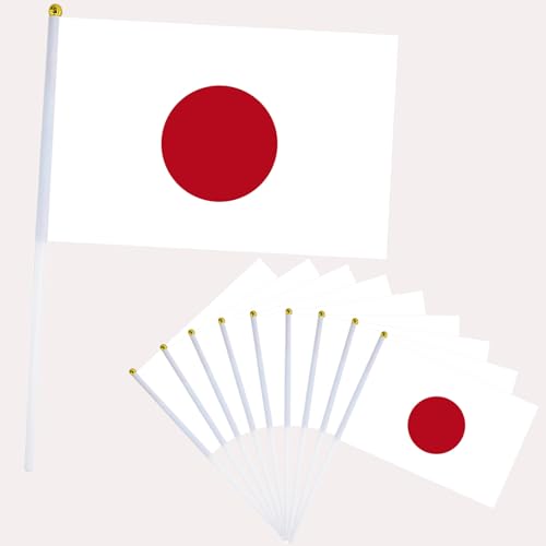 10er Japan Flagge Klein Japan Fahne 21x14cm,Oly Flagge Japan Handflagge Japan Fanartikel Mini Japanisch Handgehaltene Flaggen für Oly Deko 2024,Euro Fußball Party EM Deko 2024