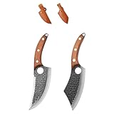 Generisch Handmade Forged Kitchen Knife 2 Pcs Professional Chef Knife Set, Hunting, BBQ Meat Knives for Cooking, Forged Kitchen Knife with High Carbon Stainless Steel Cutlery With Leather Sheaths