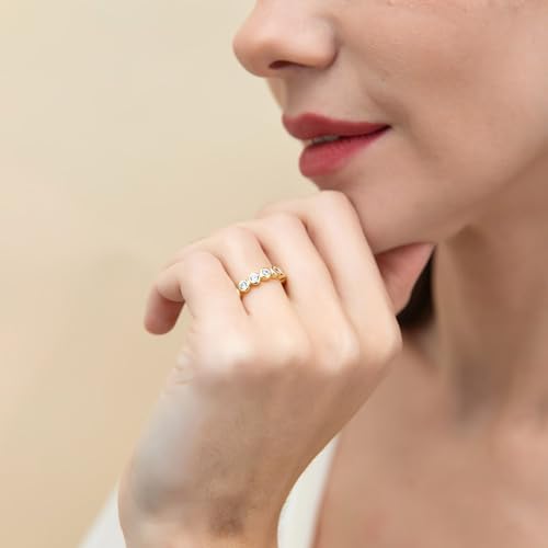 BERRICLE Sterling Silver Bubble Wedding Rings Bezel Set Round Cut Cubic Zirconia CZ Eternity Ring Set for Women, Rhodium Plated and Yellow Gold Flashed Size 4-104