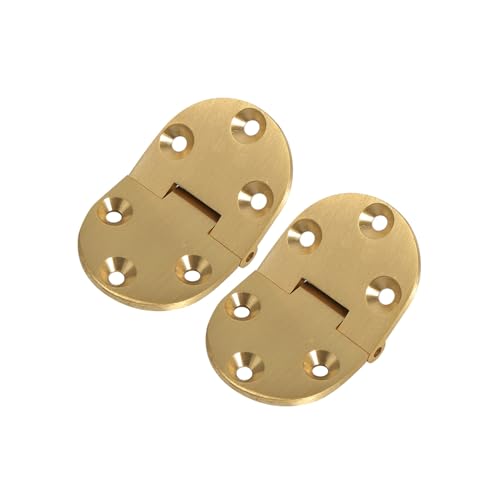 Image of Brass Butler Tray Hinges, 2 Pack Round Cabinet Hinge Set with Screws, 2-1 /2 Inch Heavy Duty Folding Table Hinge, 180 Degree Flip Top Hardware for Furniture Repair