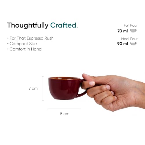 Image of Shay Ceramic Espresso Cup Set, Set of 2, 100ml, Burgundy | | Glossy Finish | Espresso Cup Ceramic | Espresso Cups Small | Microwave Safe (Espresso Set, Burgundy)