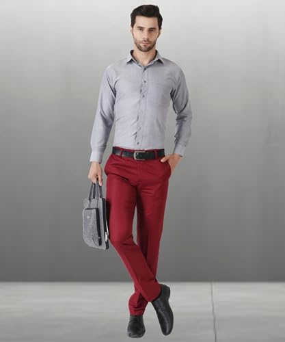Image of MALENO Men's Slub Effect Solid Trouser | Classic Slim Fit Formal Trousers for Men | Slim Fit Trousers for Men