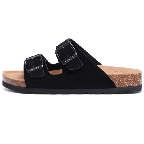 Image of ODOLY Unisex Comfortable Cork Footbed Slide Sandals with Arch Support | Adjustable Buckle, Lightweight Summer Sandals for Travel and Everyday Wear