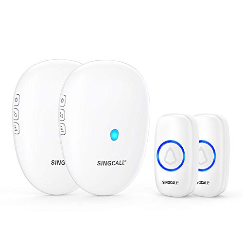 SINGCALL Wireless Door Bell, Waterproof Wireless Doorbell Operating at 500 Feet, 2 Remote Buttons Can Have Different Tones, 57 Melodies, CD Quality Sound and LED Flash, 2 Push Buttons 2 Receivers