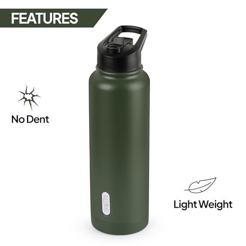 Image of CELLO Puro Steel-X Ultimo 900 Insulated Water Bottle 650 ml Matt Green | Fridge Safe PU Insulated Lightweight Slim & Stylish Leakproof Easy to Carry Backpack Water Bottle For Travel Office & Daily Use
