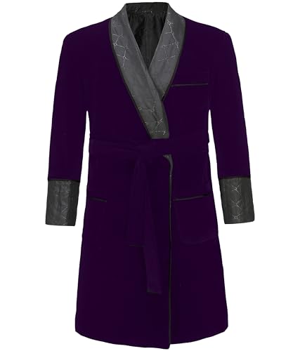 Men's Long Velvet Smoking Jacket with Belt Shawl Lapel Smoking Robe Quilted Dressing Gown2