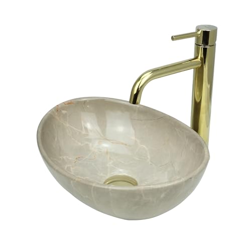 GTM Design Aufsatzwaschbecken Glanz Modern Waschbecken ohne Hahnloch - Elegant Aufsatzwaschbecken Oval für Badezimmer und Gäste WC - nur Bad Waschbecken - Modell 22