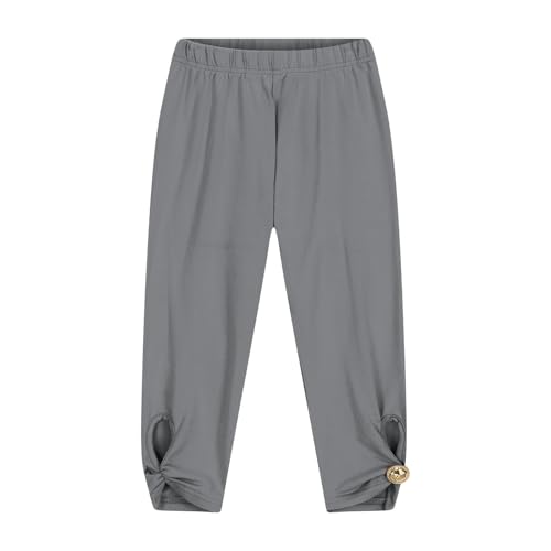 Girls' 𝐂apri Leggings Kids Cropped 𝐂apri Leggings Summer Basic School Sports Dance Soft Workout (Grey, 13-14 Years)3