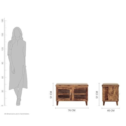 Image of Amazon Brand - Solimo Giljan Solid Sheesham Wood Shoe Storage Cabinet with Seating Bench, Natural Finish, 2 Doors