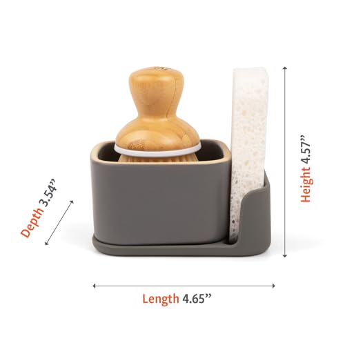 Image of Full Circle Bubble Up Combo - Family Safe, Formaldehyde-Free - Gray Ceramic Soap Dish with Plant-Based Sponge & Bamboo Dish Brush - Versatile Kitchen Scrub Brush Set for Pots, Pans, Counter & Ovens
