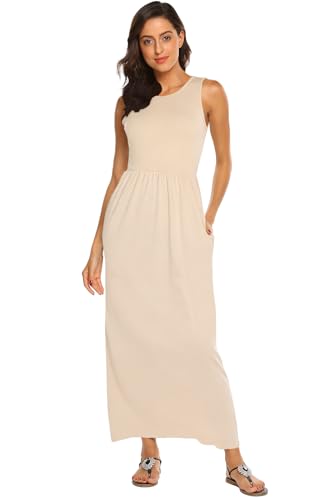 Image of Hount Women's Summer Sleeveless Striped Flowy Casual Long Maxi Dress with Pockets