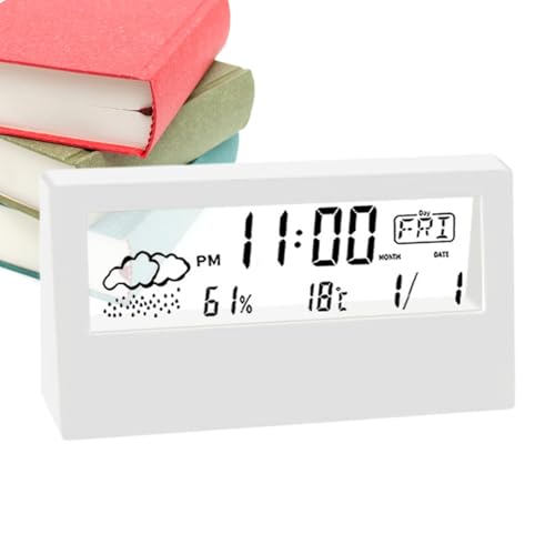 Reloj de decoración viva: reloj despertador transparente, reloj digital para habitaciones | Mesita de noche transparente con pantalla de temperatura y humedad del aire, 12/24 horas, reloj de bu
