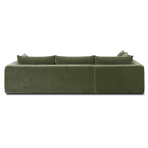 Image of Poly & BARK Marcel Left-Facing Corner Sectional with Extra-Wide Chaise - Upholstered in Sagano Green Fabric - Deep, Relaxed Modern Design with Feather-Blend Cushions for Living Room Comfort and Style
