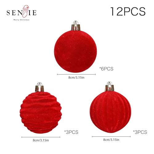 Image of 3.15In Red Velvet Christmas Ornaments Set,12Pcs Flocked Ornaments Balls
