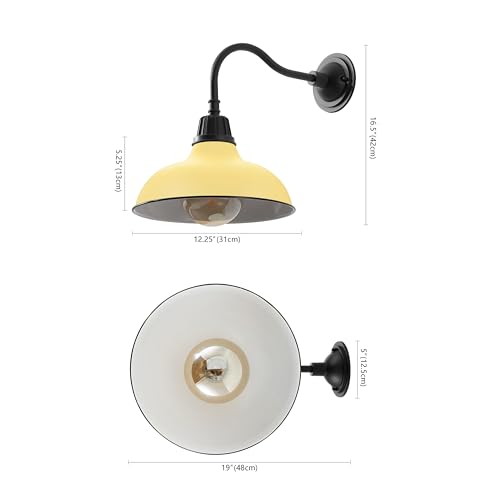 Image of JONATHAN Y 12.25 inch Matte Yellow /Black 1-Light Farmhouse Industrial Outdoor Sconce, LED Gooseneck Wall Light for Porch, Metal Bowl Shade, Dimmable Vintage Exterior Fixture, LED Bulb Included (JYL7613H)