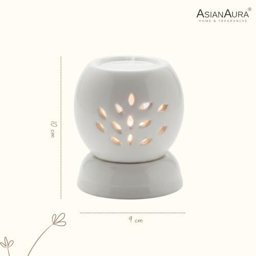 Asian Aura Handcrafted Ceramic Electric Round Shaped Aroma Diffuser| Aroma Oil Burner for Aromatherapy| Home Decor and Fragrance with Aroma Oils(English Lavender & Rosy Romance Fragrance 10ml Each)