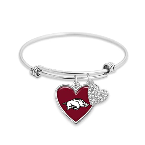 Arkansas Razorbacks Amara Crystal Heart Silver Bangle Adjustable Bracelet Jewelry Gift UA
