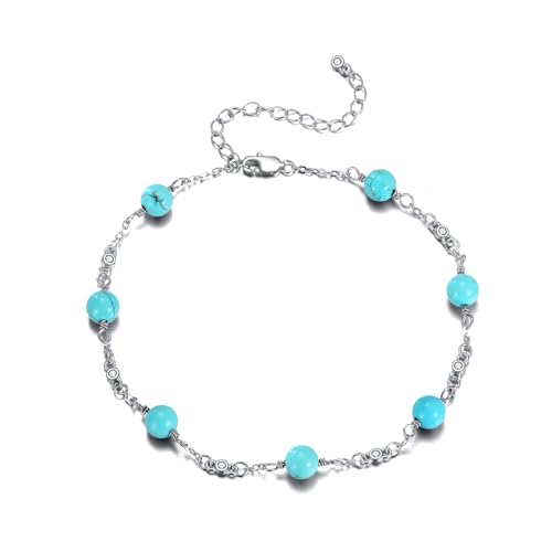 Tobillera de perlas para playa y paseos de verano en plata ajustable