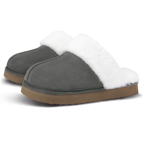 Fuzzy Slippers Women,Fluffy Slip on Warm Comfy Soft Slippers for Woman Memory Foam with Thick Sole
