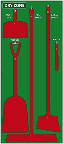 Image of NMC SB134FG 5S Dry Zone Janitorial Shadow Board, 68 inchx30 inch, Green /Red, Pro Series Acrylic Sign (Tools Sold Separately)
