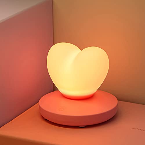 Image of LVOERTUIG Heart Shaped Night Light, Cute Lamp, USB Rechargeable Bedside Lamp, 3 Gear Touch, Portable Love Heart Silicone Lights, Gift for Christmas Valentine's Day Anniversary Wedding