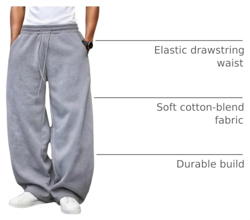Image of Men's Baggy Sweatpants Fleece Wide Leg with Elastic Drawstring Waist, Casual Loose Lounge Joggers