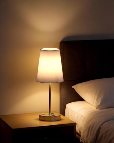 Image of Addtam Bedroom Table Lamp, Bedside Lamp with AC Outlet and USB C Charging Ports(PD 20W), 3-Way Dimmable Lamp with Switch, Lamps with Shade for Night Stands, Living Room, Desk, and Home Office, 6.5Ft
