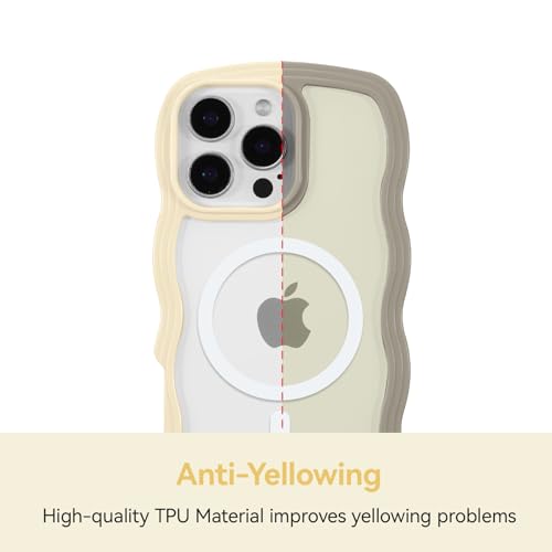 Coque iPhone 16 Pro silicone jaune avec cadre ondulé et protection MagSafe