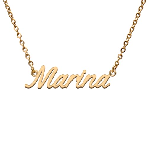 GR859C Marina Name Tag Necklaces for Her His Friends Familys Relationship Memory Jewelry Gift
