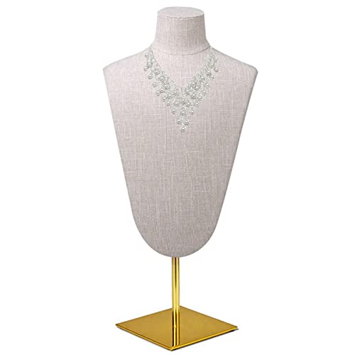 AMSXNOO Jewelry Display Ständer, Necklace Chain Organizer, Linen Covered Neck Mannequin, Freistehende Halsketten Hängehalter, Schmuckaufbewahrung und Display für Boutique Beadshop Ausstellung Cover
