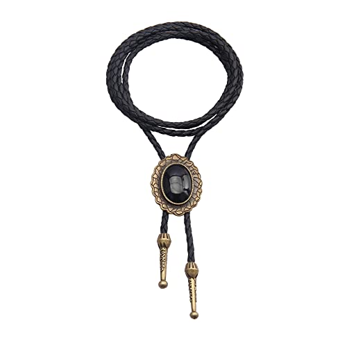 Image of GelConnie Bolo Tie for Men Women Western Cowboy Turquoise Leather Necktie | Natural Stone Bolo Tie Necklace for Women Rodeo Cowboy Leather Necktie Native American Western Cowgirl Ties Adjustable Cord