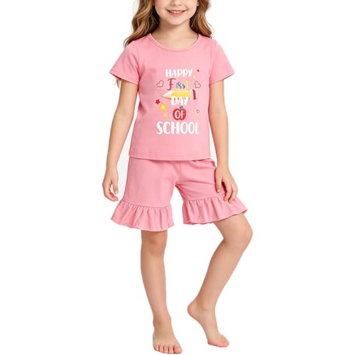Image of Toddler Girls Back to School Pencil Outfits Set Ruffle T-Shirt Dress and Pants Outfit Set 3-8Years