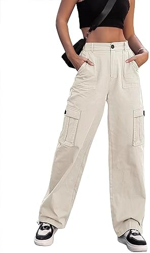 ZMPSIISA Women High Waisted Cargo Pants Wide Leg Casual Pants 6 P...