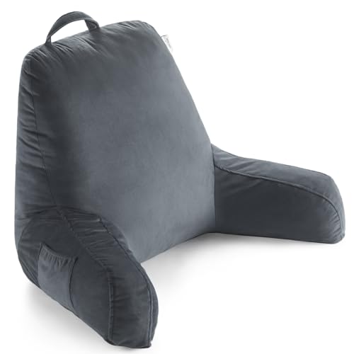 Image of RRPETHOME Reading Pillow for bed adult, Back Support Pillow with Arms, Back Rest Pillow for Sitting in Bed, Floor Pillow with Pockets and Removable Washable Cove