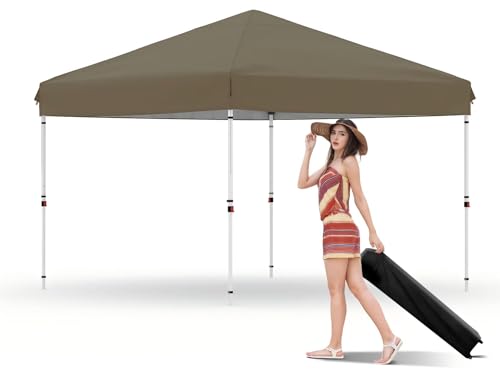 PeacefulHues 10x10 Pop Up Canopy - Beach Tent with One Push Setup, 210D Oxford Fabric - Waterproof & UPF 50+, with Wheeled Carry Bag, Outdoor Sun Shade Gazebo for Events, Parties, Camping