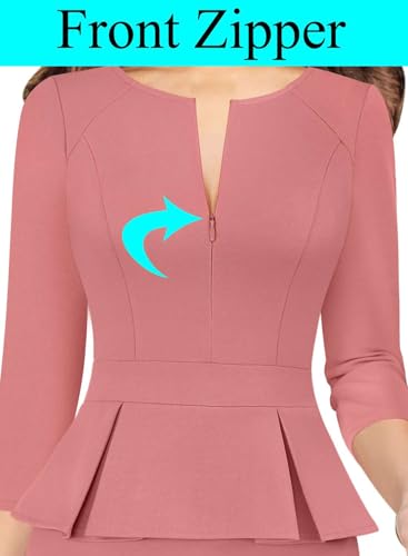 Image of VFSHOW Womens Wear to Work Front Zipper V Neck Peplum Business Office Church Flattering Pencil Sheath Dress