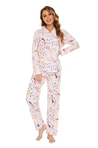 GLOBAL Women Cotton Pajamas Long Sleeve PJs Button Down Sleepwear S-3XL4