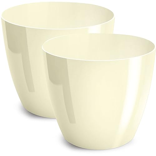 PECZEKO Flower Pot Shiny Plastic Planter Decorative Pot for Large and Small Plants Set of 2 Flower Pot, Flower Pot Herb Pot