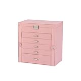 Brfveob ジュエリーケース ジュエリーボックス アクセサリーボックス ジュエリー収納 大容量 6段 鏡付き アクセサリーケース ネックレスケース 6段引き出し 宝石箱 レディース小物入れ サイズ (ピンク)